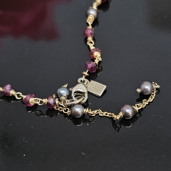 Alexis Bittar 925 Silver Vermeil Amethyst Garnet & Gray Pearl Stones Necklace - Picture 7 of 12